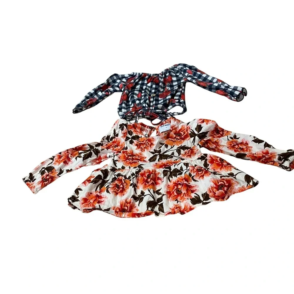 Old Navy Girls Size 4T Small Floral Peplum Top and Gingham Rose Blouse Set of 2